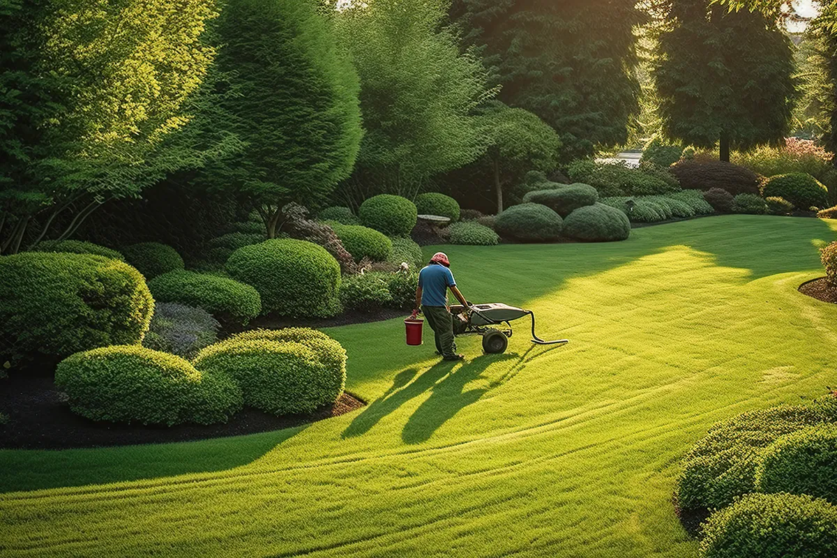 Jardinier entretien un jardin